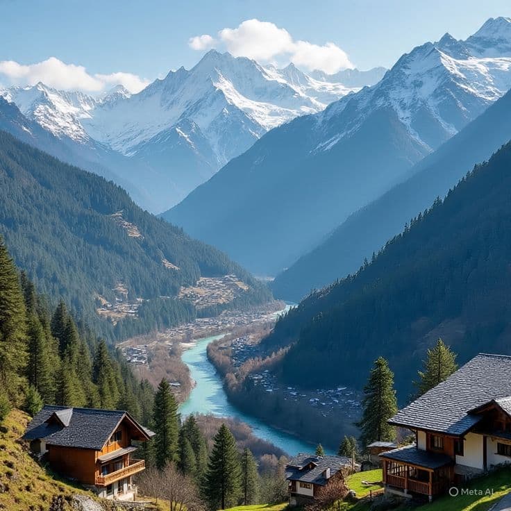 Snow-capped Pir Panjal range above Manali village