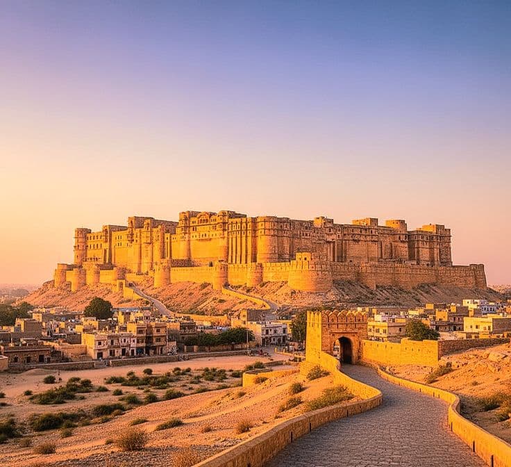 Jaisalmer Fort glowing amber at sunset against the Thar Desert sky